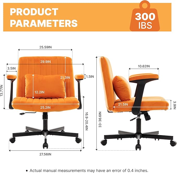 Criss Cross Chair with Armrest,Cross Legged Chair with Wheels,Adjustable Reclining Office Chair - Modern for Home Office, Meditation & Creative Work (Orange)
