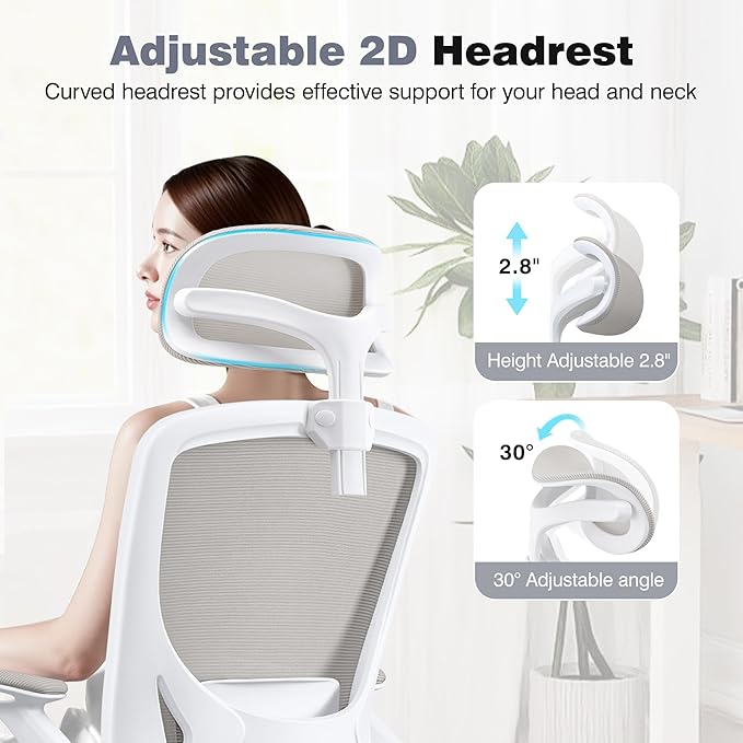 Office Desk Chair, Ergonomic Mesh Office Chair with Adjustable Lumbar Support, Headrest, Flip-up Armrests, Comfortable Computer Chairs for Home, Work, Gaming, (Light Gray, 4 Pack)