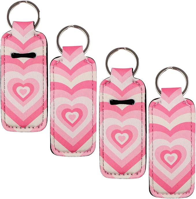 4 Pcs Lip Balm Holder Keychain for Lipstick, Elastic Fabric Lip Gloss Sleeves Holder for Women, Girls, Nurse