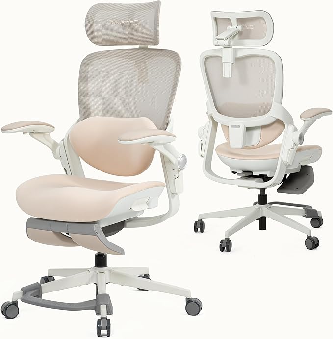 CabLady S2 Petite Ergonomic Office Chair for Women, Small Frame Desk Chair with Adjustable Lumbar, Headrest & Footrest, Space-Saving Flip-Up Armrests