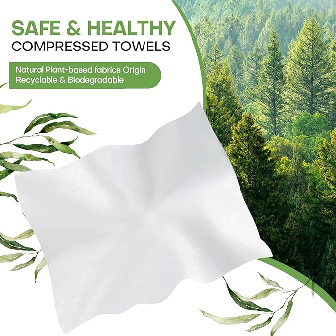 Compressed Towel Tablets 200 Count, Thicken Disposable Face Towel with 2 Carry Cases, Biodegradable & Compact, Cotton Clean Face Towels for Outdoor Camping Hiking Travel Gym BBQ Home