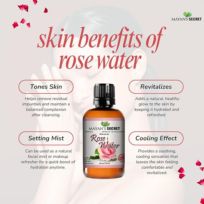Pure Carrier and Essential Oils for Skin Care, Hair, Body Moisturizer for Face-Anti Aging Skin Care (Rose Water Hydrosol, 4oz)