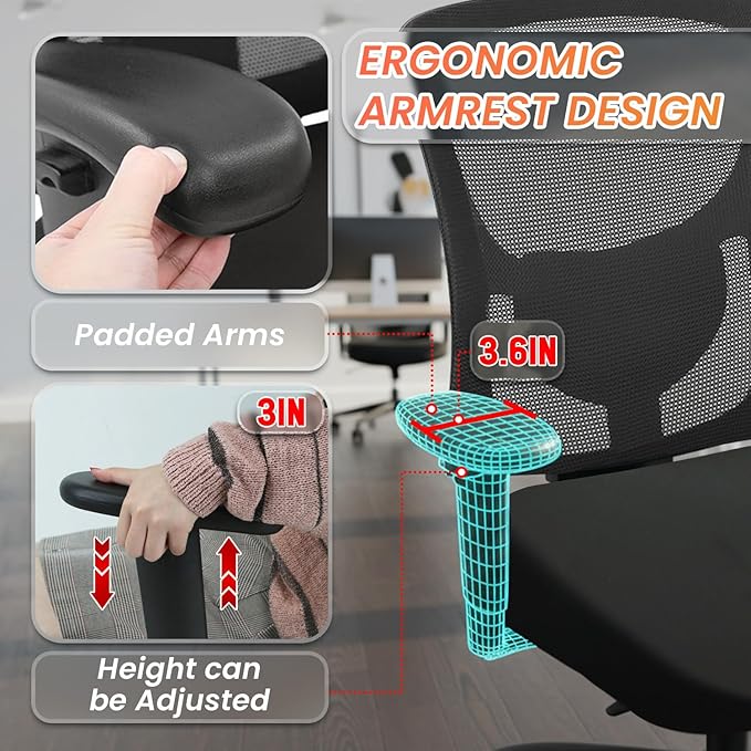 BestOffice Big and Tall 500 lb Mesh Office Chair Ergonomic High Back Desk Chair with Lumbar Support and Extra-Wide Seat for Home Office, Black