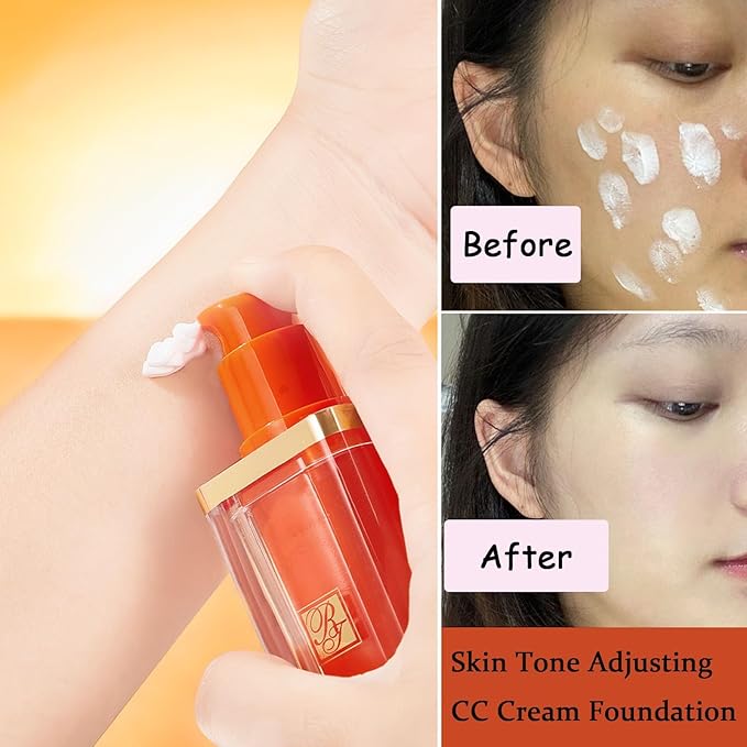 Vitamin C CC Cream Foundation Full Coverage, Vitamin C Cream Colour Correcting Adjusting, Face Serum Moisturizer Even Skin Tone BB Cream Refine Skin Texture (Natural Light)