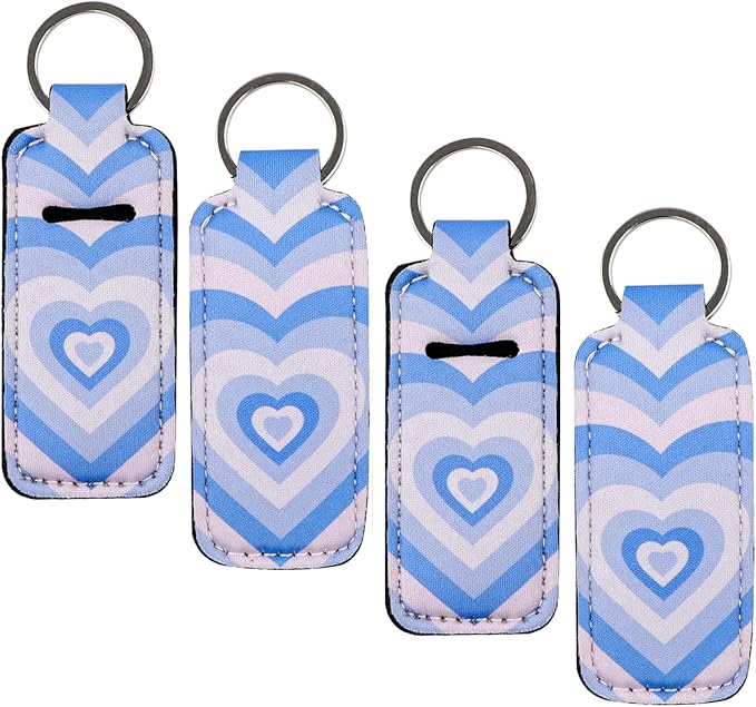 4 Pcs Lip Balm Holder Keychain for Lipstick, Elastic Fabric Lip Gloss Sleeves Holder for Women, Girls, Nurse