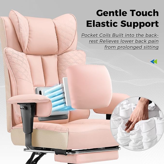 GTPLAYER Big and Tall Office Chair 400LBS Wide Ergonomic Gaming Chair with Deluxe Embossing Designed Leather with Foot Rest,150°Reclining Adjustable Soft Armrests Pocket Spring Back Support and Pillow