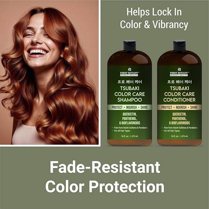 Color Care Shampoo & Conditioner Set – Protects Color, Nourishes & Adds Shine – With Tsubaki, Quercetin, Panthenol & Bioflavonoids – Sulfate & Paraben Free – For All Hair Types – 16 fl oz
