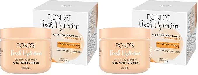 POND'S Fresh Hydration Gel Moisturizer 24 HR Hydration with Orange Extract & Vitamin C Alcohol & Oil-Free Face Moisturizer Dermatologist Tested, 3.4 oz, (Pack of 2)