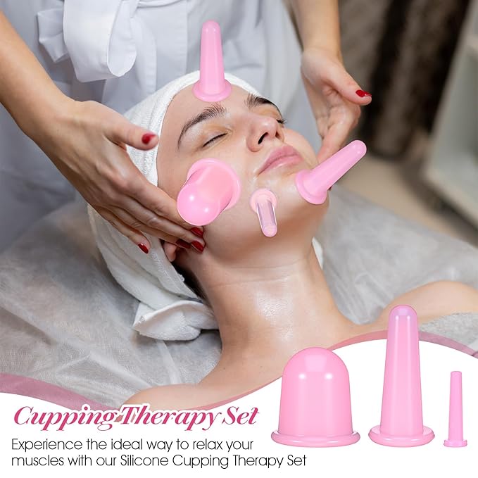 4pcs Face Cups,Facial Suction Cups,Ventosas Faciales,Silicone Anti Cellulite Vacuum Facial Cup for Facs and Neck Eye Massage Beauty Tool,Pink