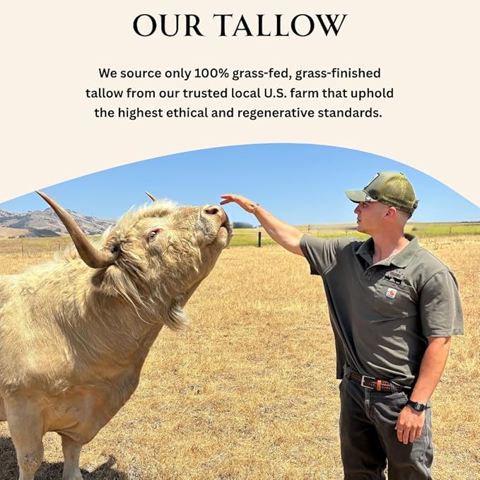 Untamed Organics Pure Tallow 100% Grass-Fed Grass-Finished Beef Tallow Balm For Skin Care - Full Body & Face Moisturizer For Sensitive Skin, Eczema - All-Purpose Pure Tallow Cream (Unscented) 2 oz