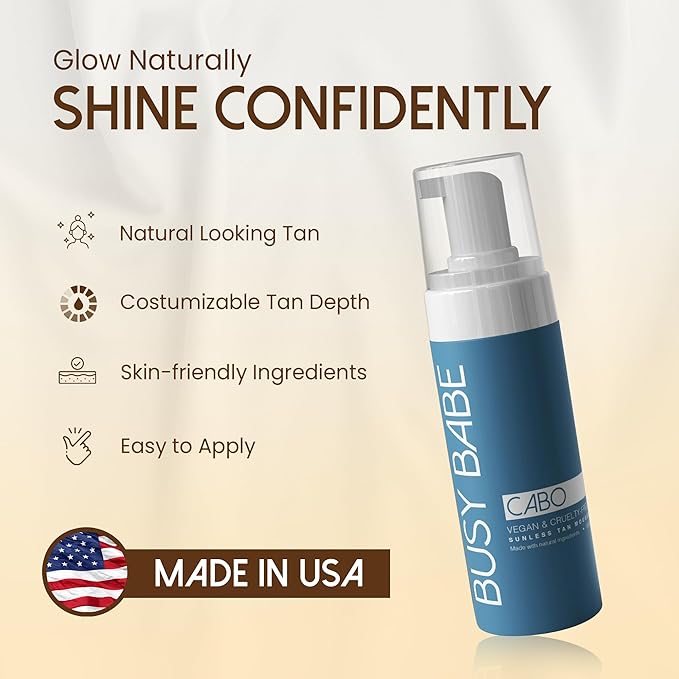 CABO Tanning Mousse Self Tanner With Mitt - Achieve a Gorgeous, Flawless Tan, Sun-Kissed Glow for All Skin Types and Tones, Sunless Tanning Mousse for Undertone (DARK BRONZE 200ml)