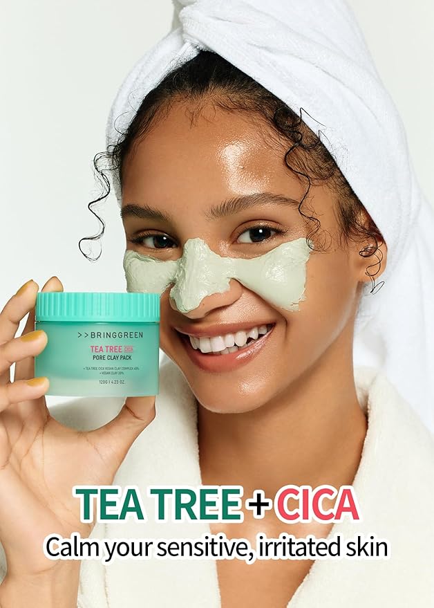 BRING GREEN Tea Tree Cica Pore Clay Pack | Vegan Deep Pore Cleansing Clay Mask, for Pore Purifying, Contains Cica & Tea tree for Soothing & Relieving Stressed Skin 4.23 oz.