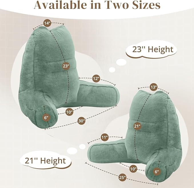 Sasttie Reading Pillow, Pillows for Reading or Relaxing – Ergonomic Support for Head, Neck, Back, and Lumbar, 21-Inch, Green