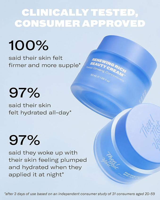 Then I Met You Renewing Rich Beauty Cream, Deep Hydration Korean Moisturizer with Quad Ginseng Complex, Fast Absorbing Vegan-Cruelty-Free Plant-Based Antioxidant, Alcohol Free Skincare for Exfoliated