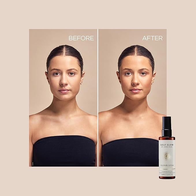 Self Glow by James Read - Sunblush Hydrating Tan Mist with Rosewater Travel Size | Gradual Tanner to Plump + Tone | Buildable | Non-Allergen Fragrance, Non-Drying Alcohol (28mL | 0.9 fl oz)