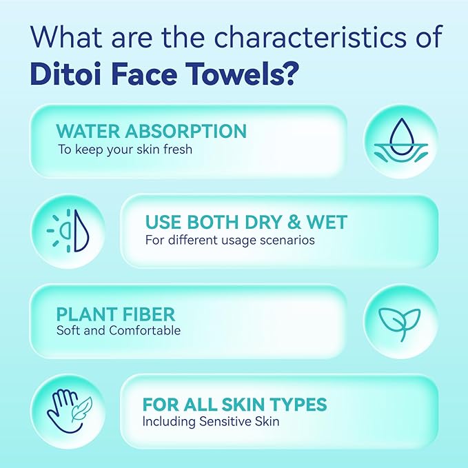 Ditoi Disposable Face Towels XL, Soft Cotton Facial Cleansing Cloths, Dry Face Towelettes for Makeup Removal, Sensitive Skin & Daily Skin Care, 50 Count, 10"×12"