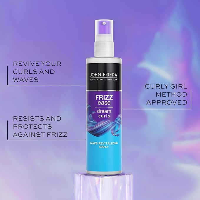 John Frieda Dream Curls Wave Revitalizing Spray, Light Moringa Oil Spray for Wavy Hair, Curly Girl Method Approved, Anti Frizz Curl Defining Spray, 5 Oz