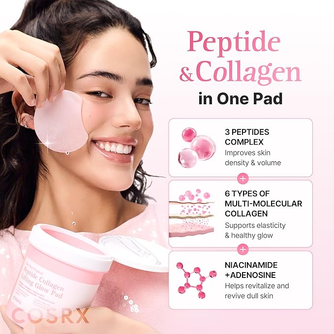 COSRX OneStep Original Peptide Collagen Lifting Glow Pad, 100 Pads, Improving Elasticity, Plumping Toner Pads for Makeup Prep with Peptide, Collagen, Niacinamide & Anti-Aging Care, Korean Skin Care