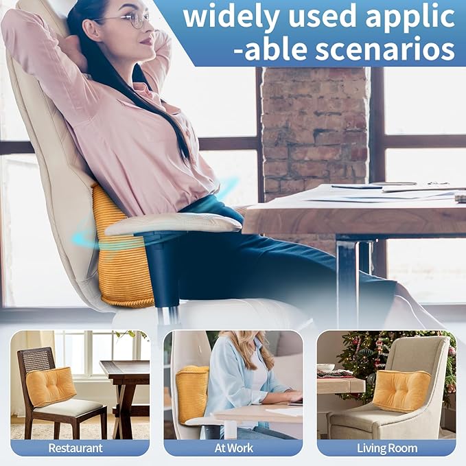 Lumbar Support Pillow for Study Desk Chair, Bite-Size Natural Latex Foam Back Support Pillow for Lower Back Pain Relief, Soft & Support Corduroy Office Chair Cushion, S, Yellow