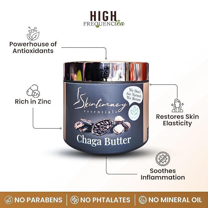 High FrequencTea Organic Chaga Butter with Shea and Cocoa Butter, Natural Skin Care, 4oz and 8oz (8oz)