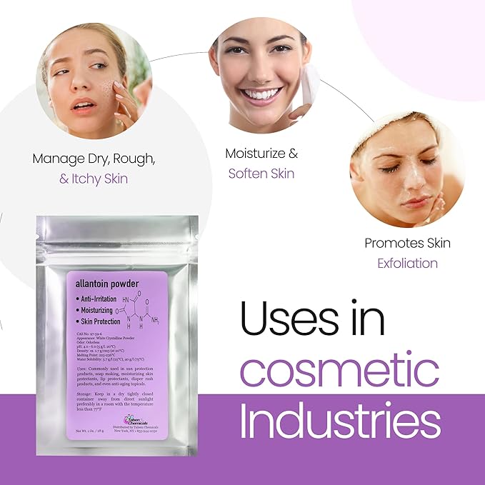 Allantoin Powder Cosmetic Grade 1 Oz / 28 Grams - Organic Allintoin for DIY Emulsion Cream Lotion Skin Care - Hydrates & Promotes Exfoliating Dry Skin Ideal for Skincare by Talsen Chemicals