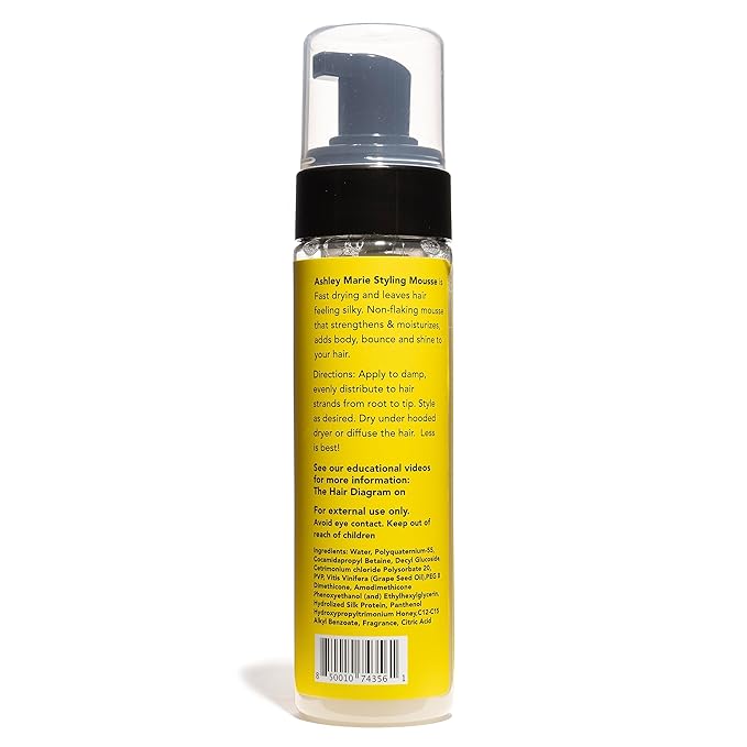 The Hair Diagram - Ashley Marie Styling Mousse with Frizz Control - Natural Ingredients - Volumizing & Moisturizing Curly Hair Mousse - Quick Dry, No Flake - Color Safe - Paraben & Sulfate Free - 7oz