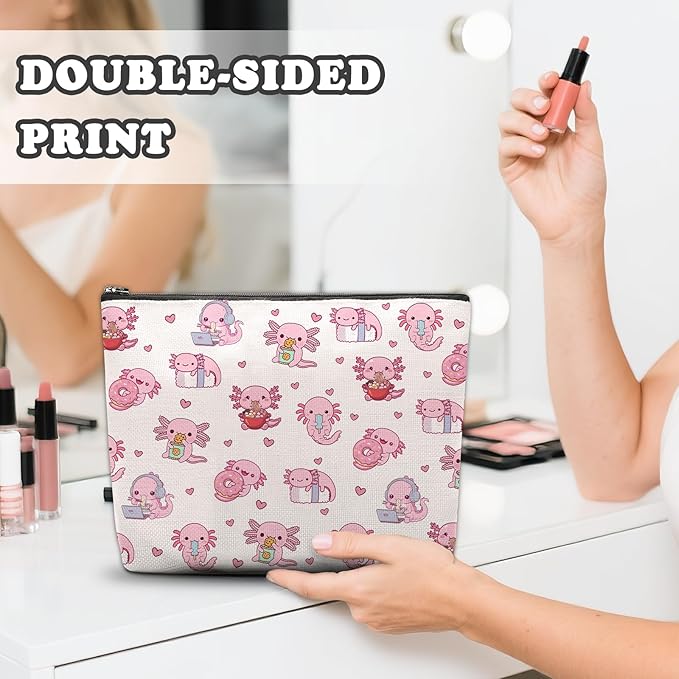 Axolotl Makeup Bag, Axolotl Gifts For Women, Axolotls Makeup Pouch, Axolotls Travel Toiletry Bag With Zipper, Birthday Anniversary Christmas Gifts For Mom Sister, Travel Toiletry Bag