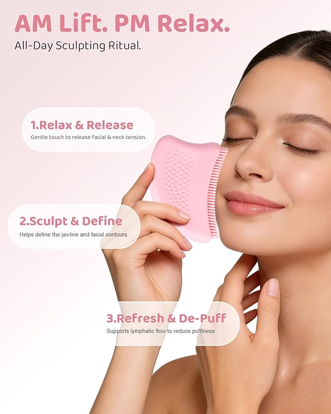 Lymphatic Contour Face Brush XANGNIER Upgrade Silicone,Facial Sculpting Brushes for Lymphatic Drainage,Lymph Dry Brush,Skin Care Massager Tools-Gua Sha,Depuffer,Detox & Lift,Improves Skin Glow,1 PCS