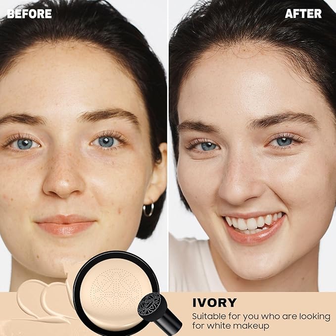 Air Cushion CC Cream Foundation - BB Cream Concealer for Older Women, Foundation Makeup Brightening & Moisturizing Concealer Full Coverage Matte Finish, Tattoo Cover up Makeup Waterproof (Ivory)