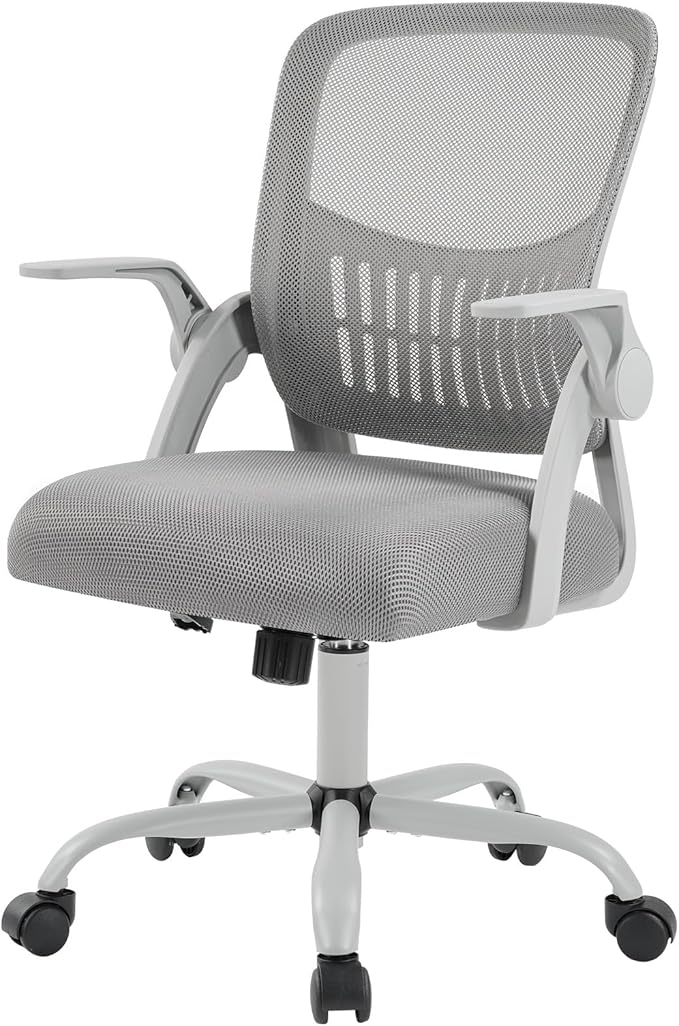 NEWBULIG Office Chair - Ergonomic Desk Chair with Lumbar Support, Mesh Computer Executive Rolling Chairs, Swivel Task Chairs with Wheels, Comfy Flip-up Arms for Bedroom, Study, Student Gray