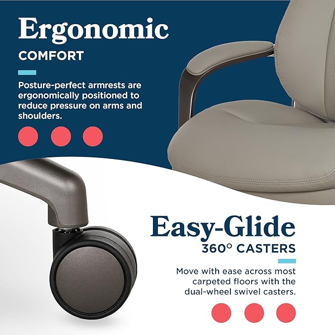 La-Z-Boy Nova Executive Office Chair - Ergonomic High Back Desk Chair with AIR Lumbar Support - Comfortable Computer Chair for Home Office - Vegan Leather - Gray