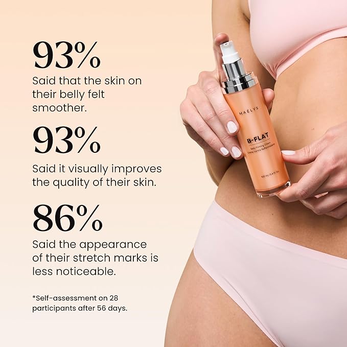 MAËLYS B-FLAT Belly Firming Cream for Women - Skin Tightening & Moisturizing Treatment with Shea Butter & Bentonite Clay - Smooths Look of Stretch Marks - Postpartum Body Care (3.4 Fl Oz)