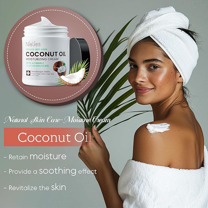 Coconut Oil Moisturizing Cream for Skin & Body, Coconut Oil Lotion for Dry Skin, Coconut Cream Lotion for Face, Hands & Hair, Crema de Coco para la Piel, Fast Absorbing,