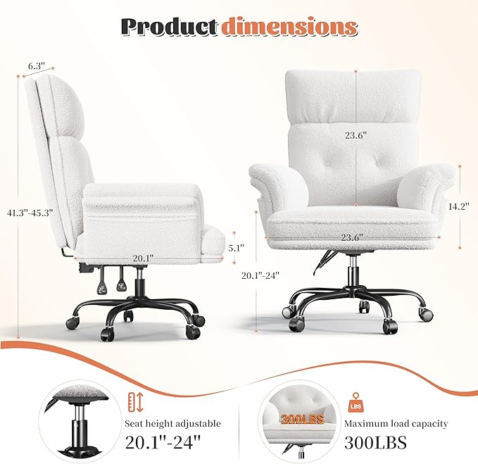 Criss Cross Chair with Armrests & Wheels for Cross-Legged Sitting，Ergonomic Computer Gaming Chair with Two Side Pockets，Teddy Plush Wide Seat Reclining Desk Chair for Home,Office,Beige