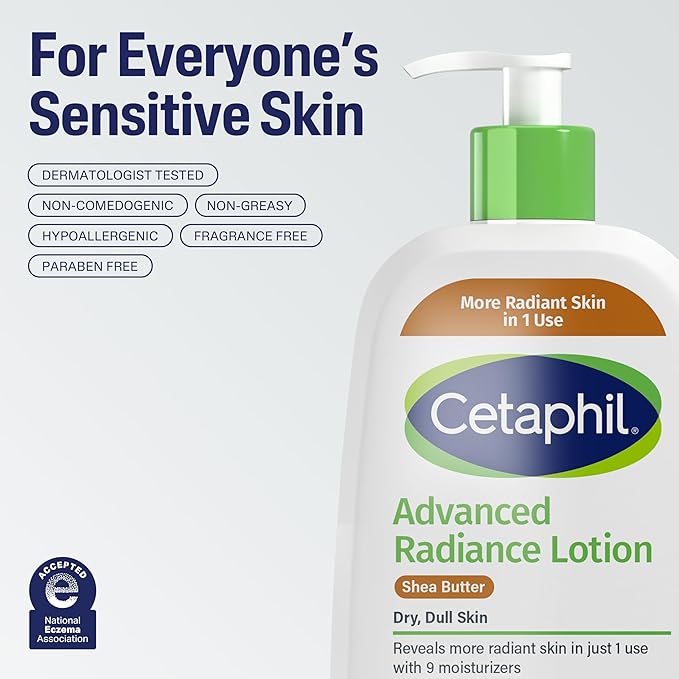Cetaphil Body Lotion, Advanced Radiance Lotion with Shea Butter for Dry, Sensitive Skin, 16 oz, Pack of 2, Fragrance Free, Hypoallergenic, Non-Comedogenic