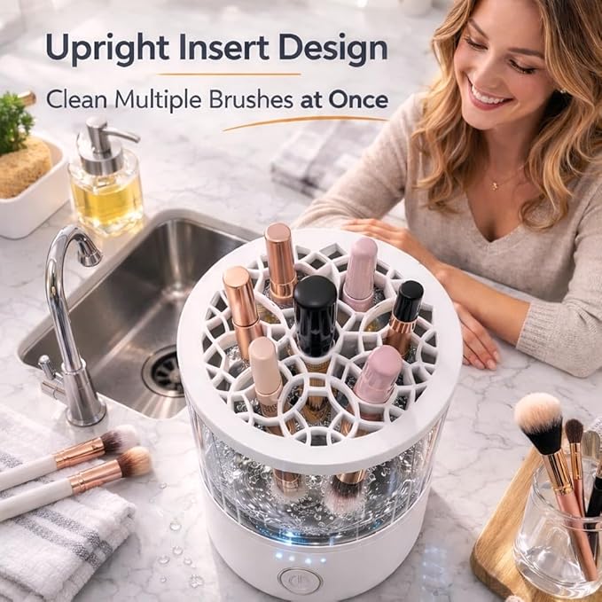 Makeup Brush Cleaner Machine, Automatic Electric Makeup Brush Cleaner with 4 Adjustable Speeds, Deep Cleaning Device, Portable USB Rechargeable