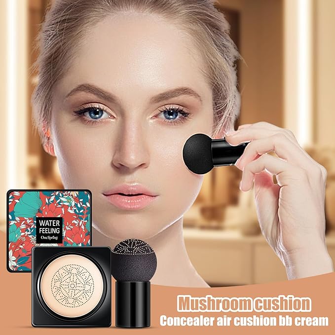 Mushroom Head Air Cushion BB Cream, Concealer Lasting Nude Makeup Moisturizing Brightening Pigment CC Liquid Foundation