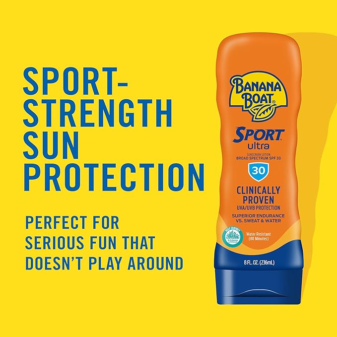 Banana Boat Sport SPF 30 Sunscreen Lotion 8oz and Kids Sport Sunscreen Stick SPF 50 0.5oz Bundle
