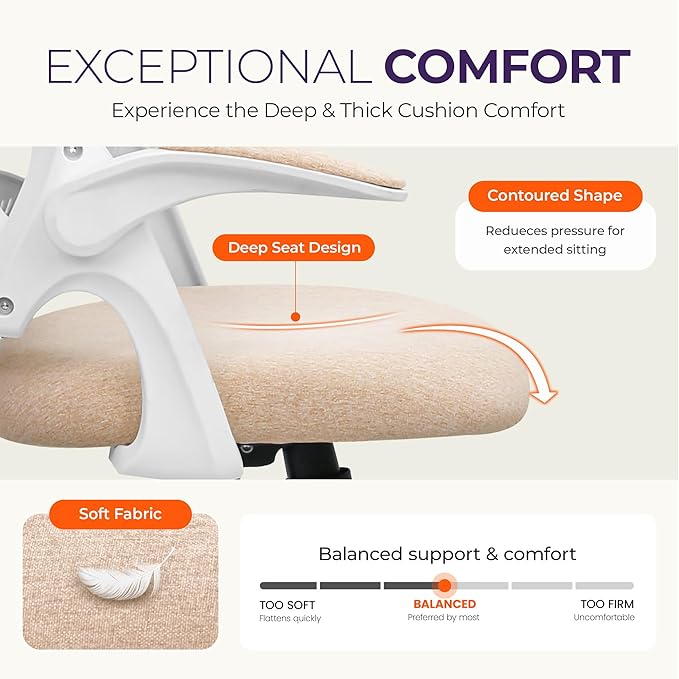 NEO CHAIR Office Desk Computer Gaming Ergonomic Chair with Lumbar Back Support Adjustable Height Swivel Wheels Flip-up Arms Mesh Chair for Home or Office (Beige)