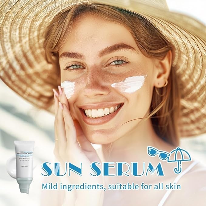 2PCS Centella Sunscreen SPF 50, Centella Water-Fit Sun Serum, Korean Sunscreen Stick, Soothing Moisture Makeup Base, Hydrating & Non-Greasy Sun Protection for Sensitive Skin, Nourishing Skin