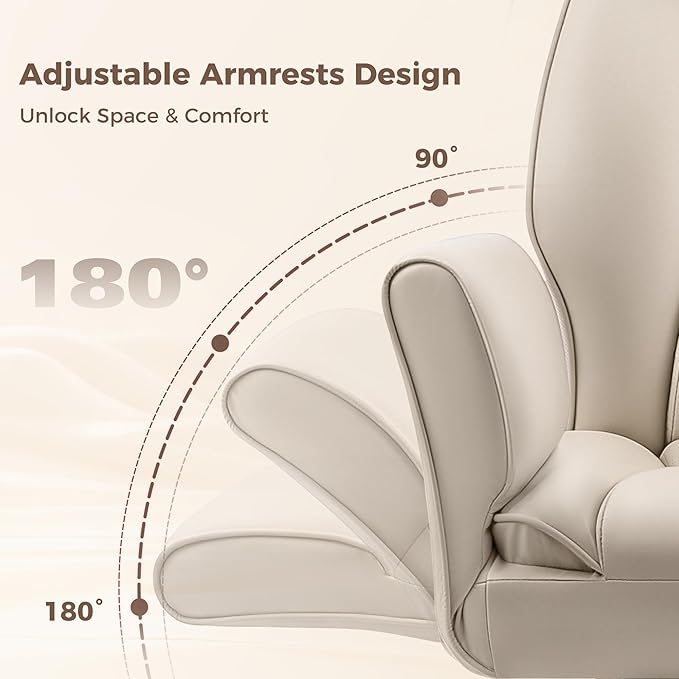 Big and Tall Office Chair, Flip Armrests for Pets & Cross Legged Sitting, Ergonomic Leather Executive Desk Chair with Foot Rest, High-Back Reclining Computer Chairs for Office Home Game - Beige