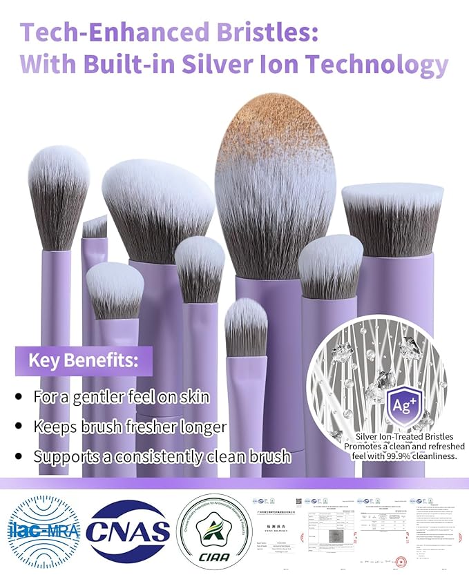 EIGSHOW Makeup Brushes Set, 15Pcs Professional Make Up Brush with Silver Ion Bristles for Foundation Powder Blush Highlighter Concealer Eyeshadow Eyeliner, Travel Gift Set (Matte Purple)