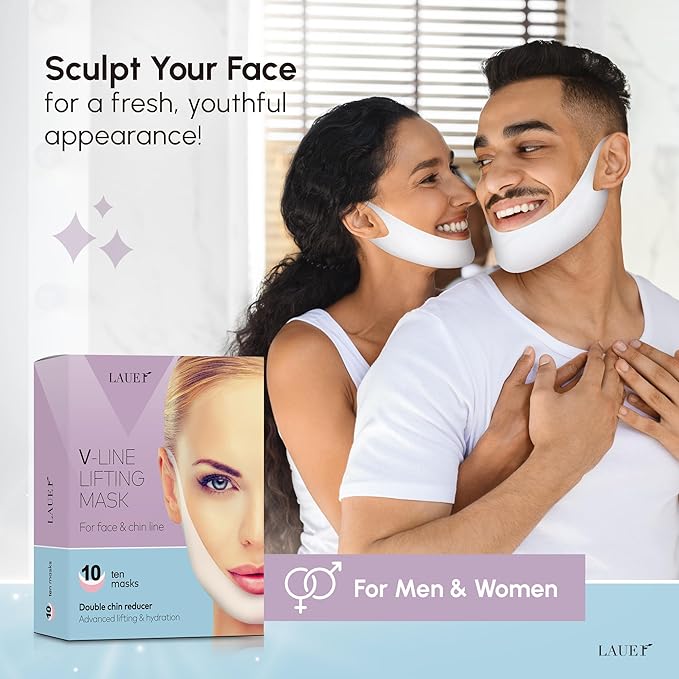 V Shaped Contouring Face Mask Line Shaping Lifting Belt Neck Reduction Jawline Lift Tape Enhancer Face Patch Firming Tightening Skin Chin Up Sculpting Collagen Mask Hyaluronic Acid Aloe Vera 10pcs