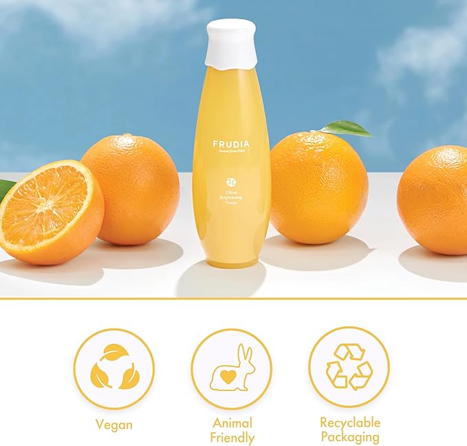 FRUDIA Citrus Brightening Face Toner (6.59 fl oz) - Vitamin C Korean Toner with Mandarin Peel Extract, Vitamin C & Mela-Zero for Dark Spots & Radiance, and Skin Brightening | Vegan and Cruelty Free