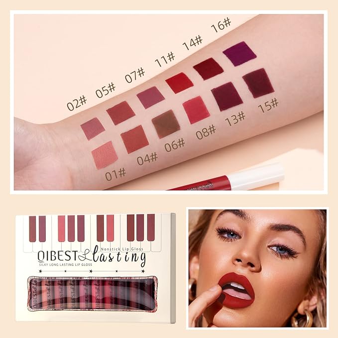 12Pcs Nude Matte Liquid Lipstick Set, Waterproof Long Lasting Non-Stick Cup Nude Brown Dark Red Purple Lipstick 24 Hour Matte Lipstick Professional Lip Makeup Valentine's Day Gift for Women (Set A)