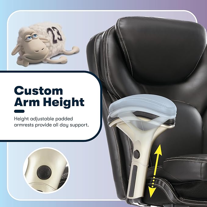 Serta Claremont Ergonomic Executive Office Chair with Back in Motion Technology, Adjustable Mid Back Desk Chair with Lumbar Support, Bonded Leather, Black