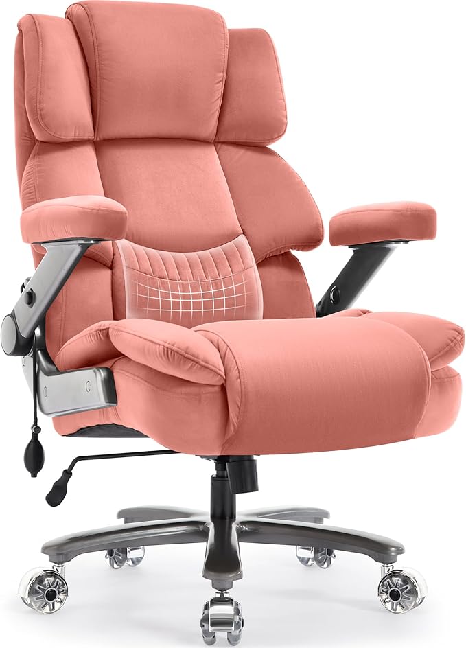 Fabric Big and Tall Office Chair 700lbs-High Back Executive Cloth Computer Chair with Adjustable Lumbar Support 3D Flip Arms Plus Size Rubber Wheels-Extra Wide Large Desk Chairs, Heavy Duty Metal Base