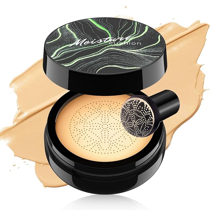 Mushroom Head Air Cushion CC Cream for Older Women, Medium Coverage Lightweight Up To 24H Wear Intense Moisture, Self Adjusting for Mature Skin, Vegan Formula (Buff Beige)