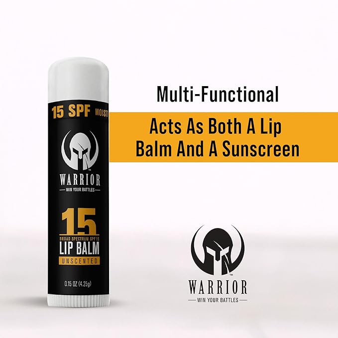 Warrior SPF 15 Lip Balm - Unscented Chapstick Made from Purified Beeswax in USA - Protects Against Wind, Cold, Heat, and UV Rays - Premium Lip Sunscreen Used by Military (0.15 OZ Tube)