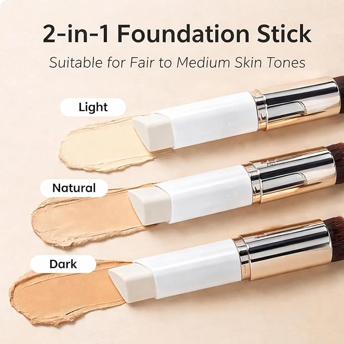 Tryskintle Foundation, Color Changing Foundation Stick with Brush, Korean Color-Changing Foundation Stick, 2 in 1 Foundation Sticks with Brush (Natural)